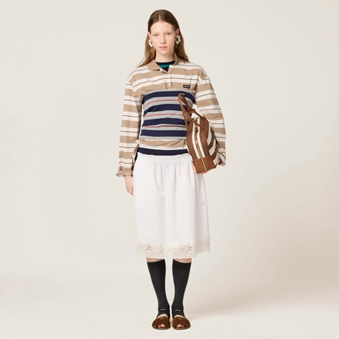 9A+ quality miu miu vintage striped long-sleeve polo shirt